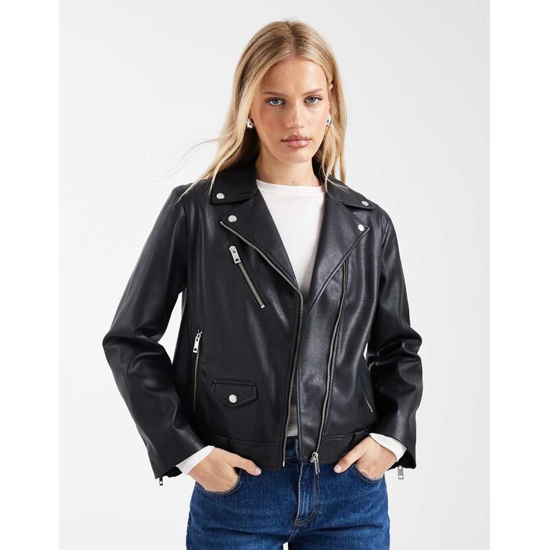 Levis leather look biker jacket in black