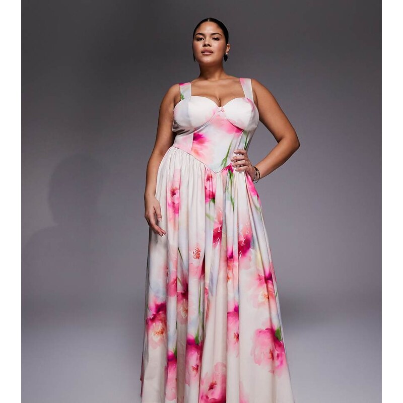 ASOS LUXE Curve premium maxi dress in oversized floral print-Multi 112239770