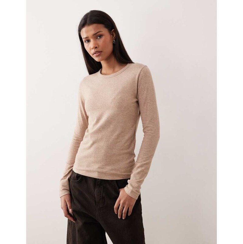 Abercrombie & Fitch crew neck lounge top in beige-Neutral 112231959