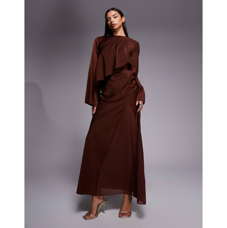 ASOS DESIGN satin long sleeve cape detail maxi dress in