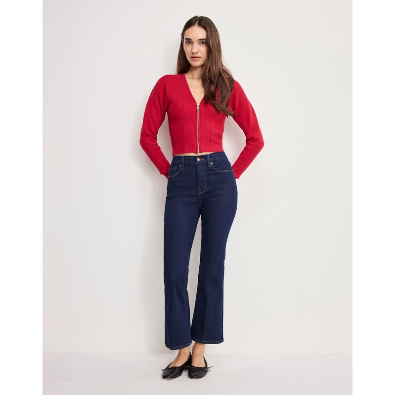 Good American good legs crop mini boot cut jeans in dark blue