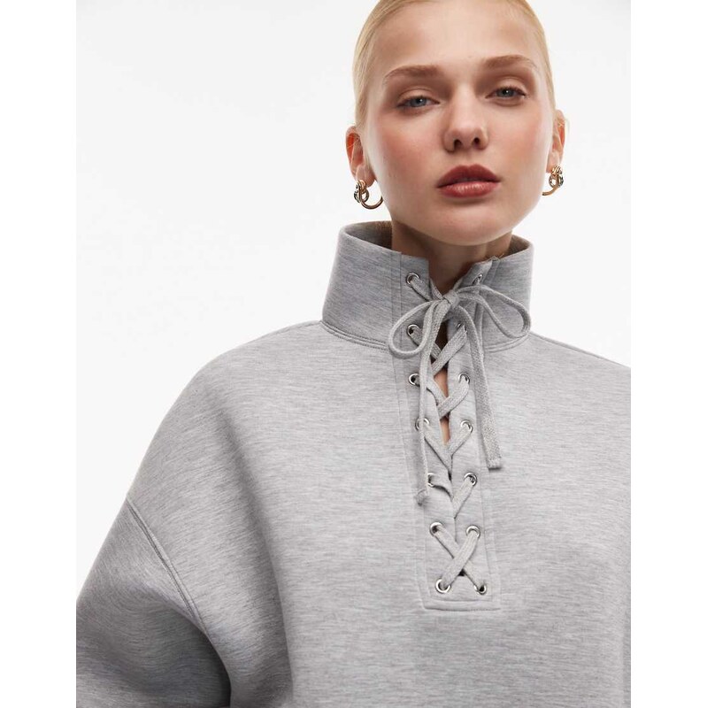 ASOS DESIGN funnel neck sweatshirt with lace detail in grey marl scuba 115519577