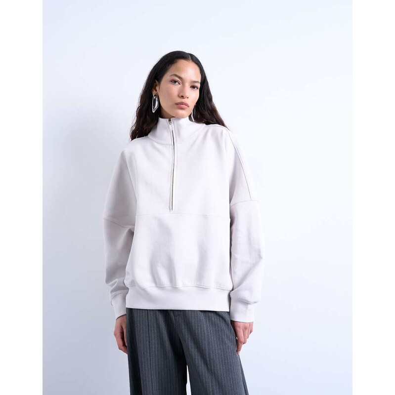 Topshop interlock long sleeve funnel neck zip sweat co-ord in