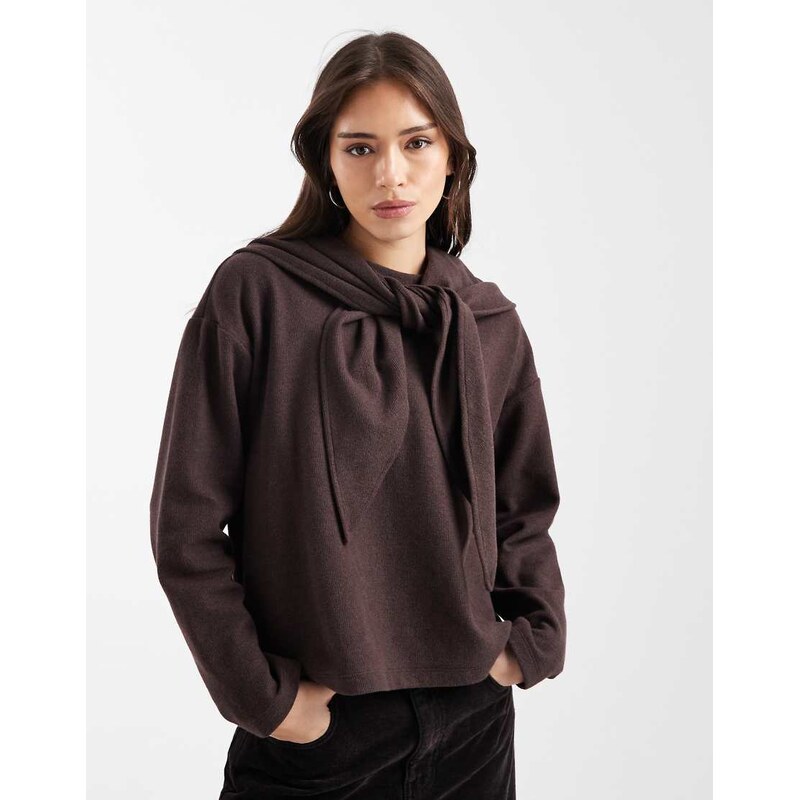 ASOS DESIGN scarf detail supersoft long sleeve top in brown 112232018