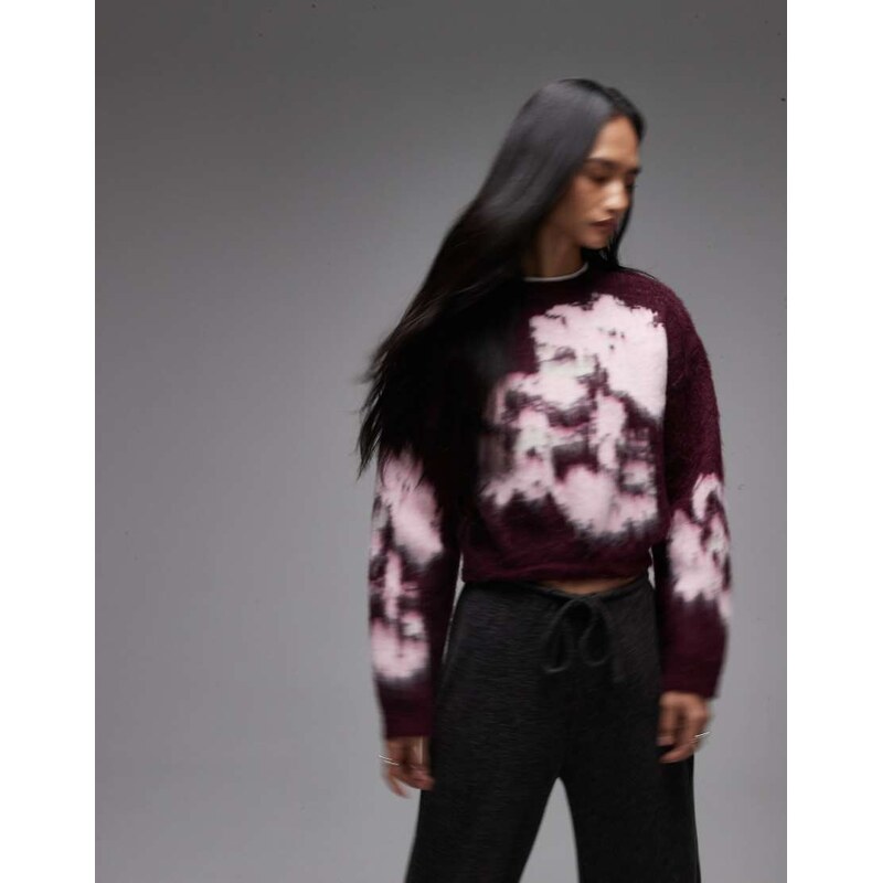 ASOS DESIGN knitted brushed floral jumper in pink-Multi