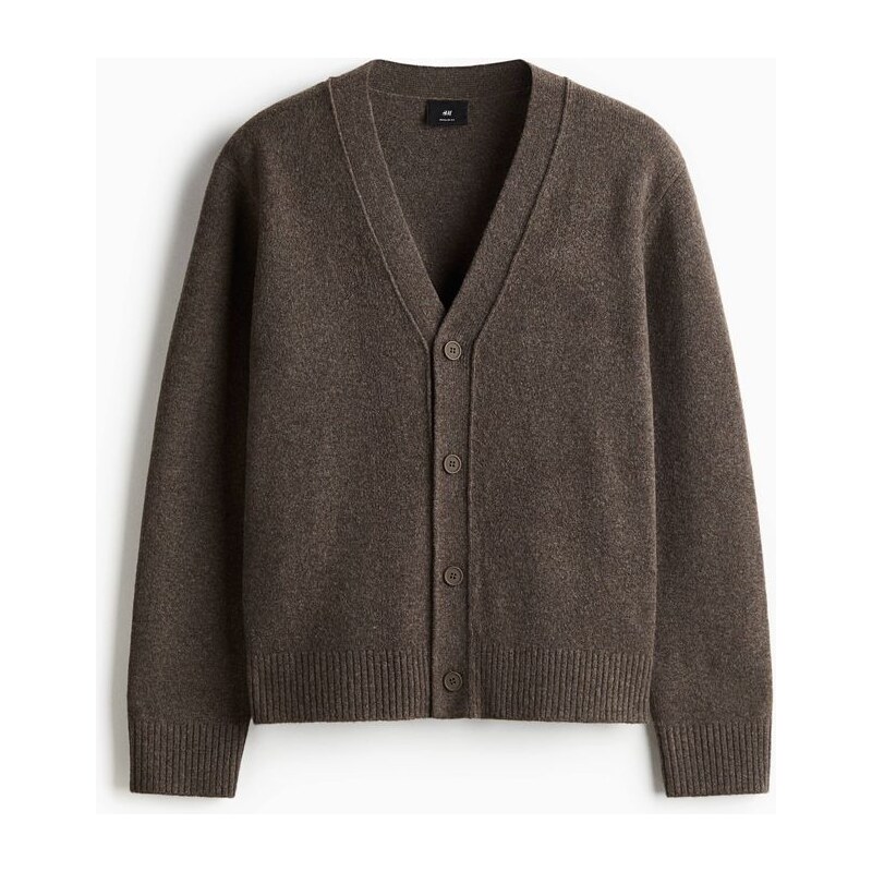 H&M - Česaný propínací svetr Regular Fit - Hnědá