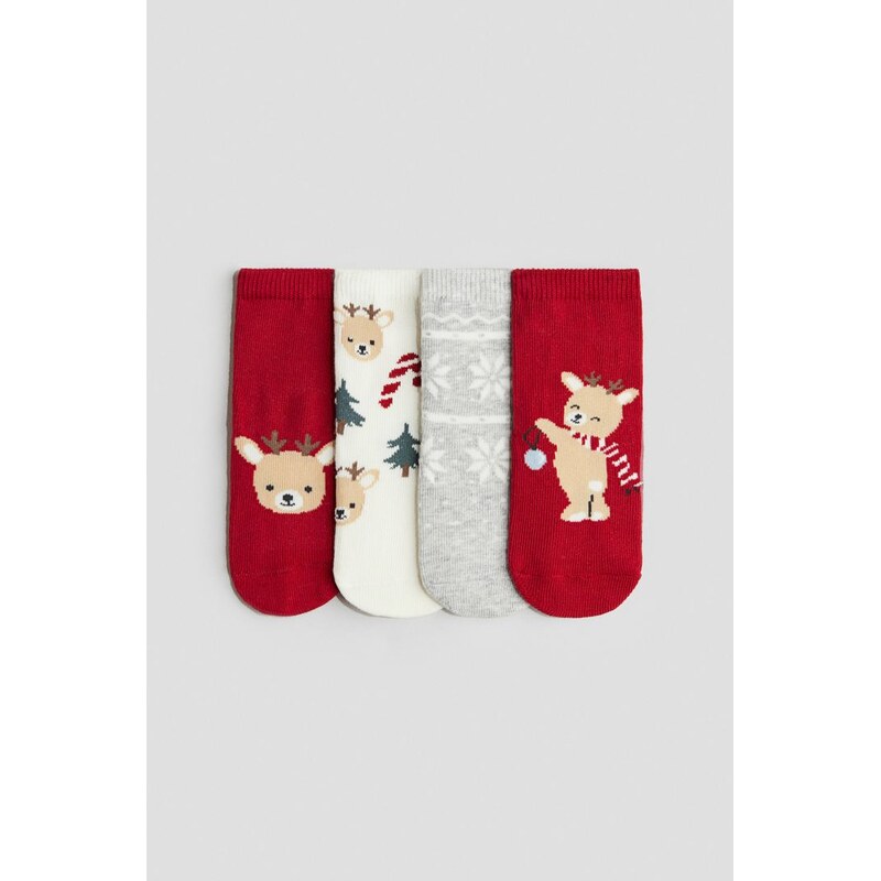 H&M - Ponožky 4 páry - Červená/Sobík