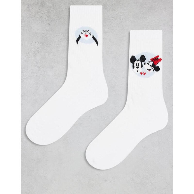 ASOS DESIGN 2 pack socks with Disney Mickey & Minnie graphic in white 112239790