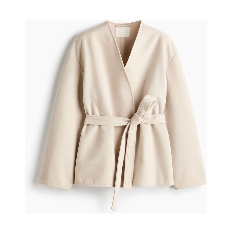 H&M - Kabáts vázacím páskem - Světle Béžová