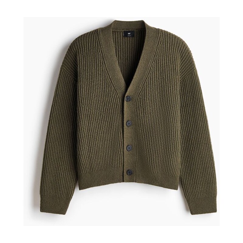 H&M - Svetr z žebrovaného úpletu Loose Fit - Khaki Zelená