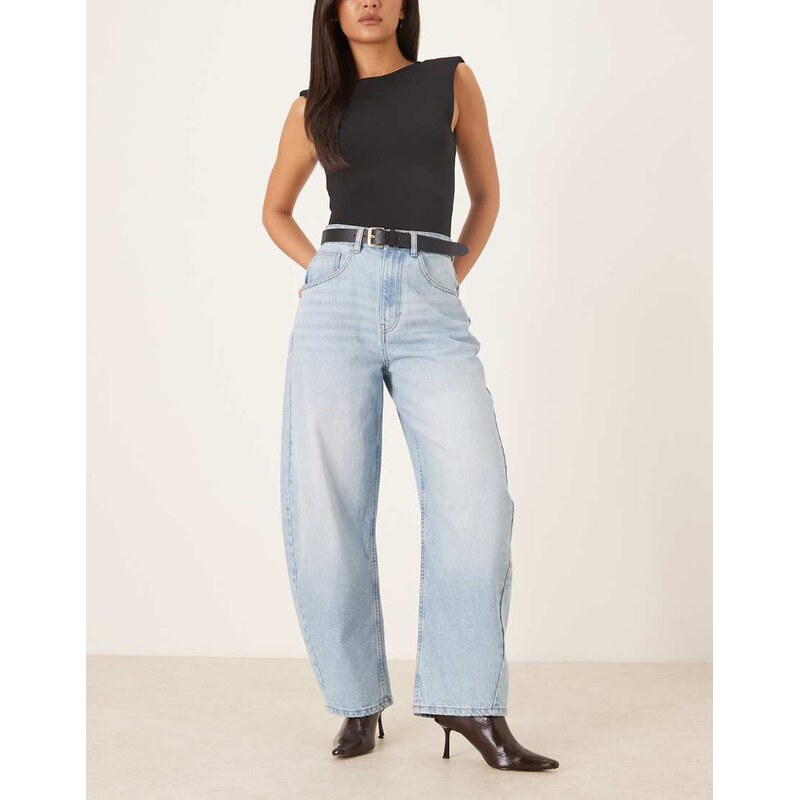 ASOS DESIGN high waisted barrel leg jeans in lightwash-Blue