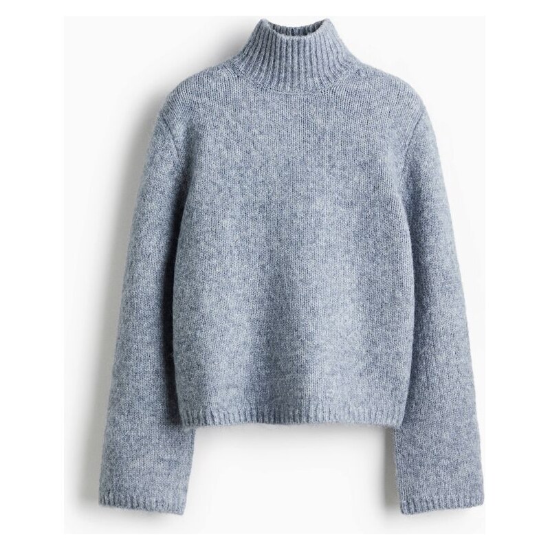 H&M - Svetrs vysokým límcem - Tlumeně Modrý Melír