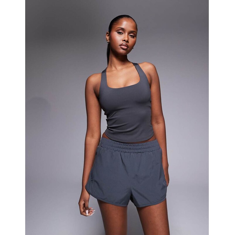 4505 Icon woven run short with zip pockets in smoke grey 113263354