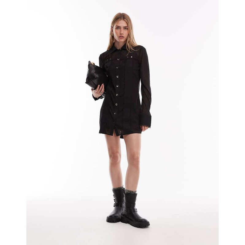 ASOS DESIGN sheer shirt mini dress with contrast twill detail in