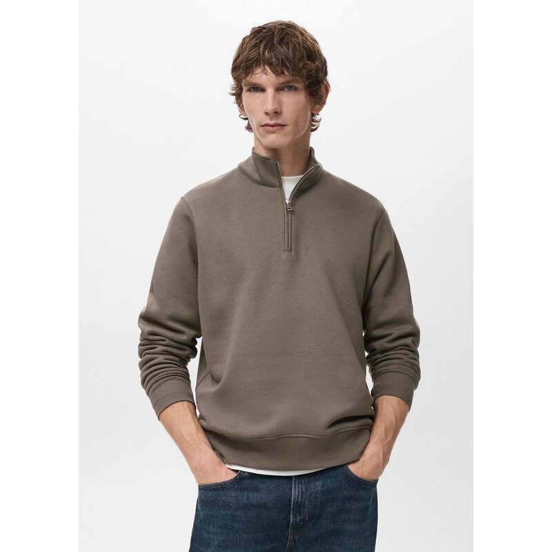 Mango quarter zip high neck sweatshirt in brown