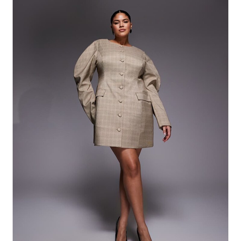 ASOS LUXE Curve button down sculpted mini dress with cocoon sleeves in 115515786