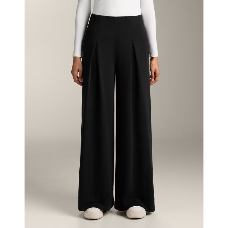 OYSHO Wide-leg pleated trousers with soft-touch modal in black
