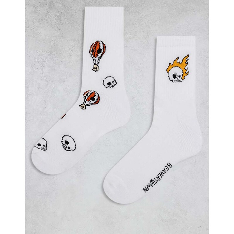 ASOS DESIGN 2 pack socks with Beavertown graphic in white 112243005