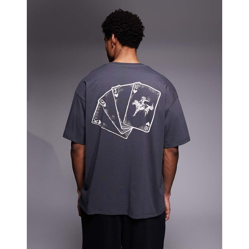 ADPT oversized t-shirt with equestrian deck back print in grey