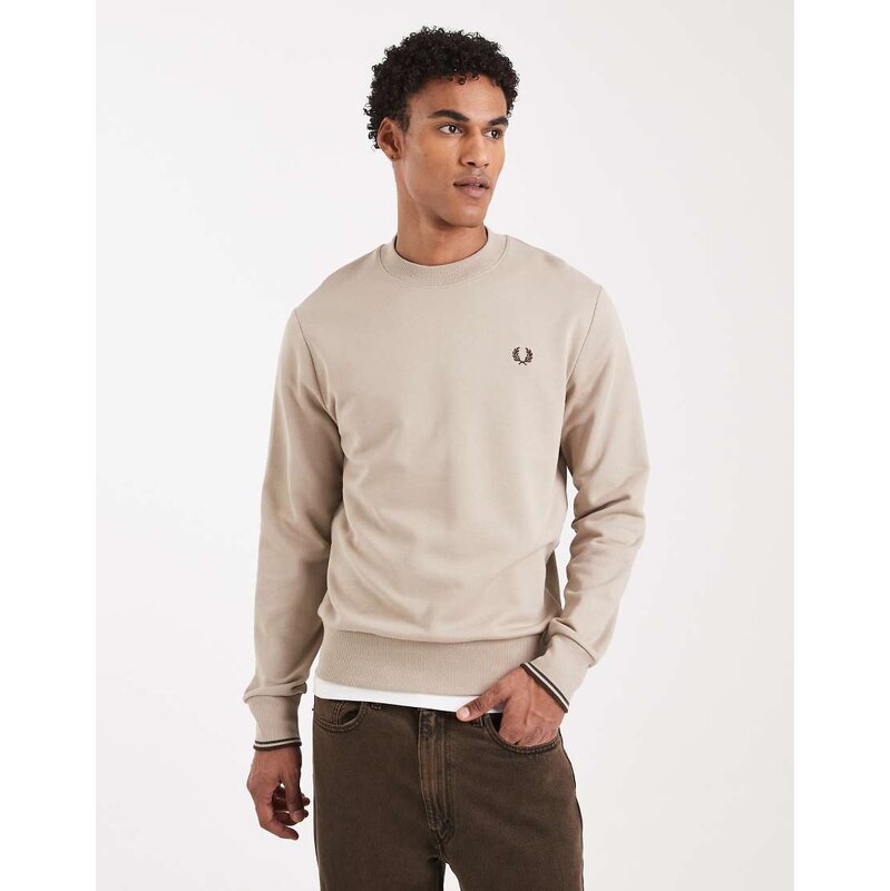 Fred Perry tipped crew neck sweatshirt in ecru-Neutral
