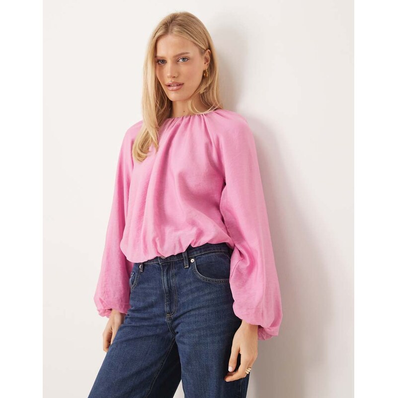 YAS blouson volume sleeve woven top in mauve pink 112247444