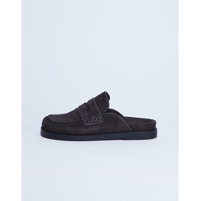 Topshop Addie real suede mule loafer in chocolate-Brown 115518098