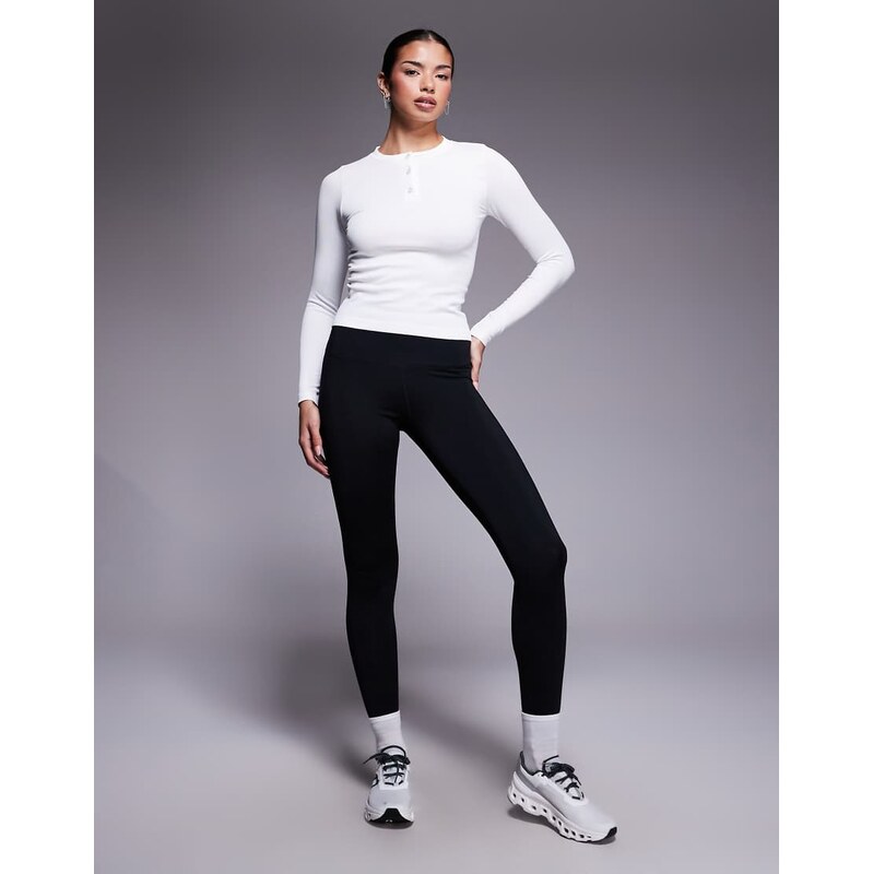 4505 seamless rib quick dry long sleeve henley layering top in white 112247481