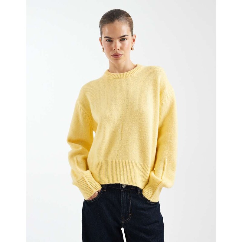 ASOS DESIGN boxy crew neck jumper with side split detail in yellow 115520145