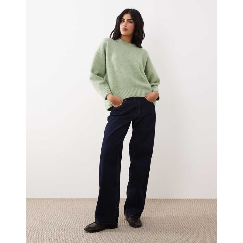 ASOS DESIGN oversized crew neck jumper with curved hem in pistachio 115520153