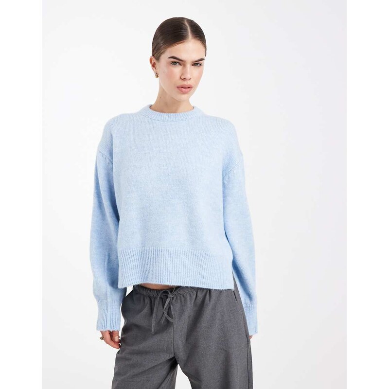 ASOS DESIGN boxy crew neck jumper with side split detail in light blue 115520158