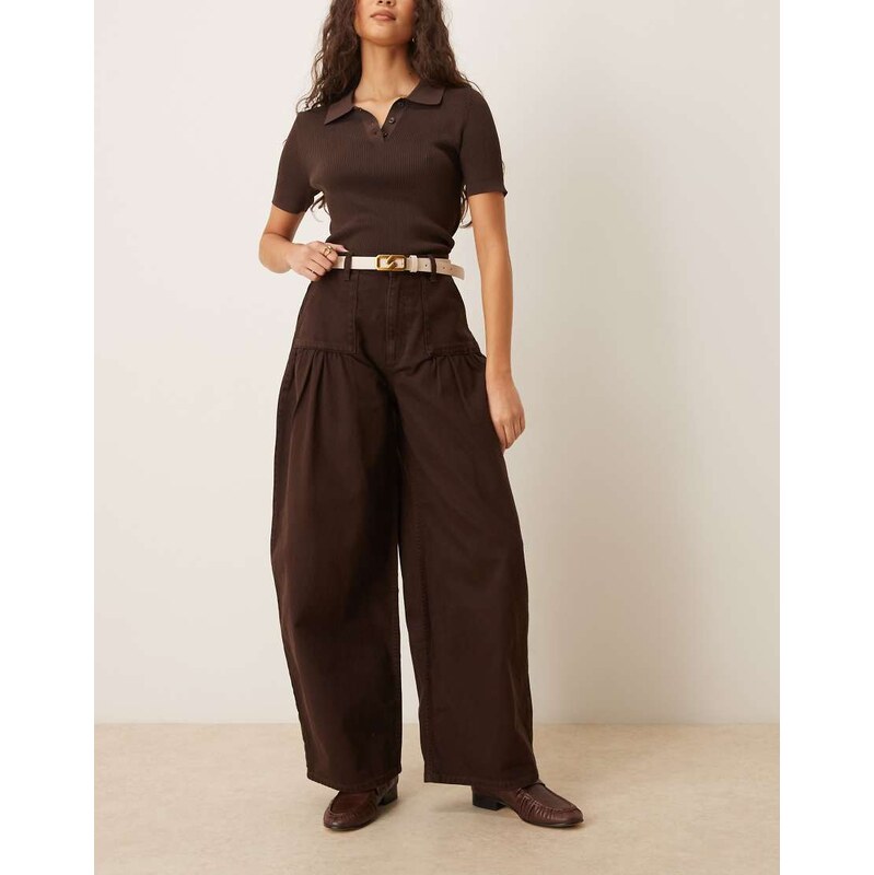 ASOS DESIGN gathered leg barrel leg jean in brown