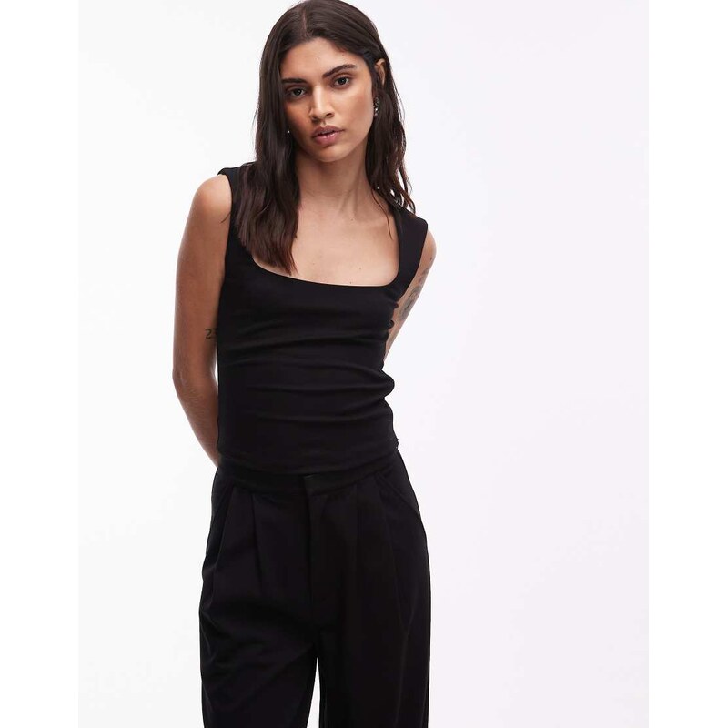 ASOS DESIGN co-ord ponte round neck top in black