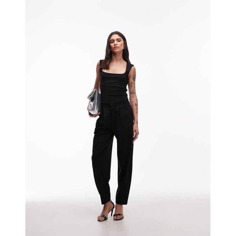 ASOS DESIGN co-ord tailored ponte banana leg trousers in black