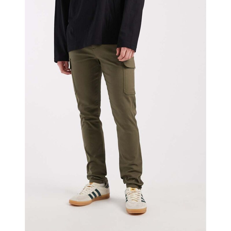 ASOS DESIGN skinny cargo trousers in khaki-Green