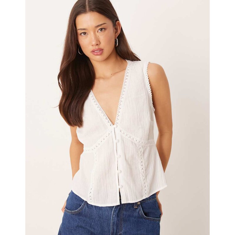 ASOS DESIGN lace trim waistcoat in white