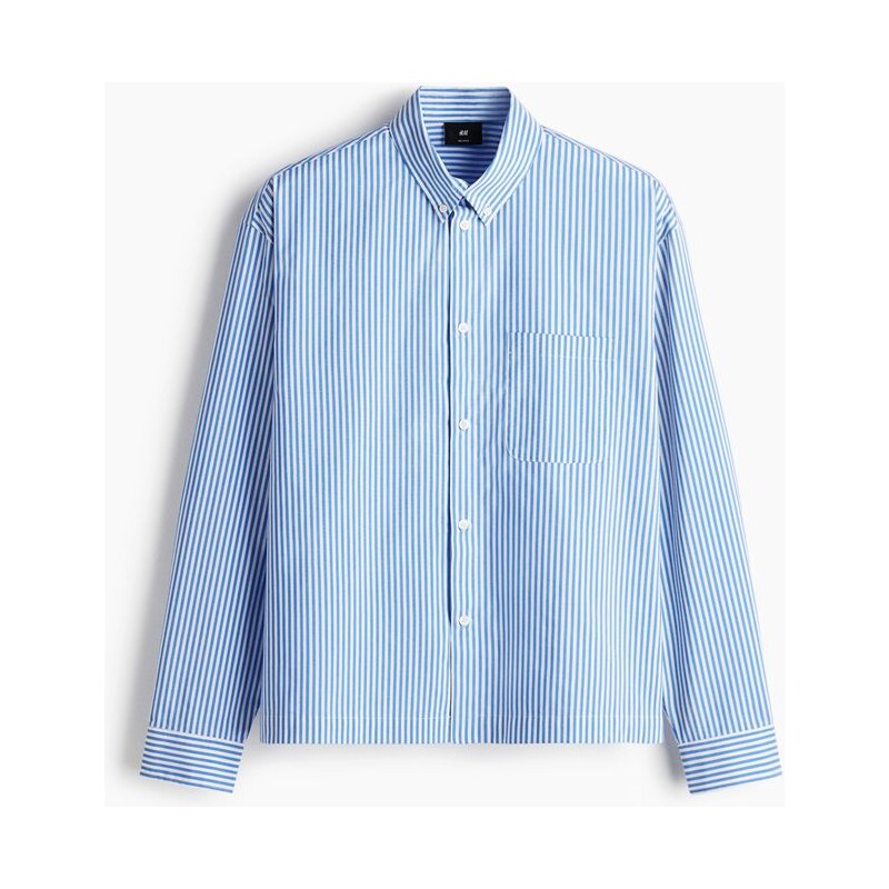 H&M - Bavlněná košile Relaxed Fit - Bleděmodrá/Proužky