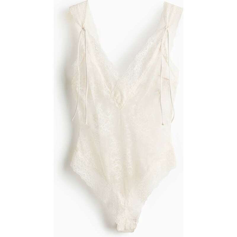 H&M - Krajkové bodys hlubokým výstřihem - bílá 112248233