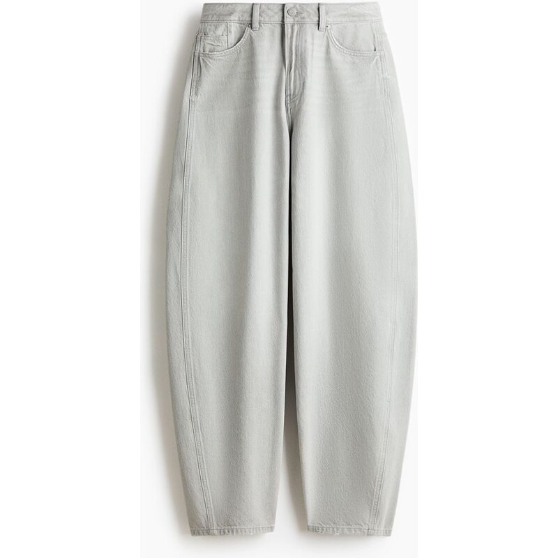 H&M - Barrel High Waist Jeans - Světle Šedý Melír