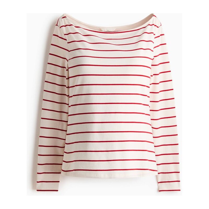 H&M - MAMA Tops lodičkovým výstřihem - Bílá/Červené Proužky