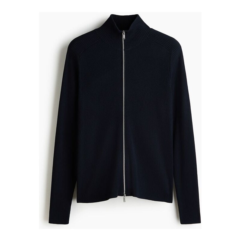 H&M - Propínací svetr z žebrovaného úpletu Slim Fit - Námořnická