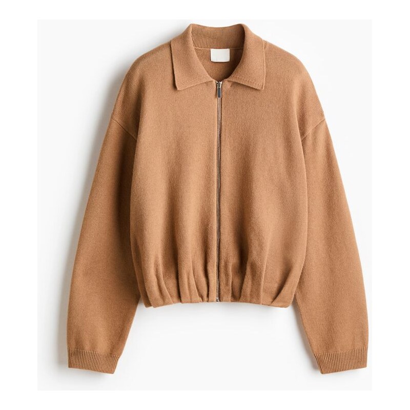 H&M - Oversized svetr na zip - Tmavě Béžová