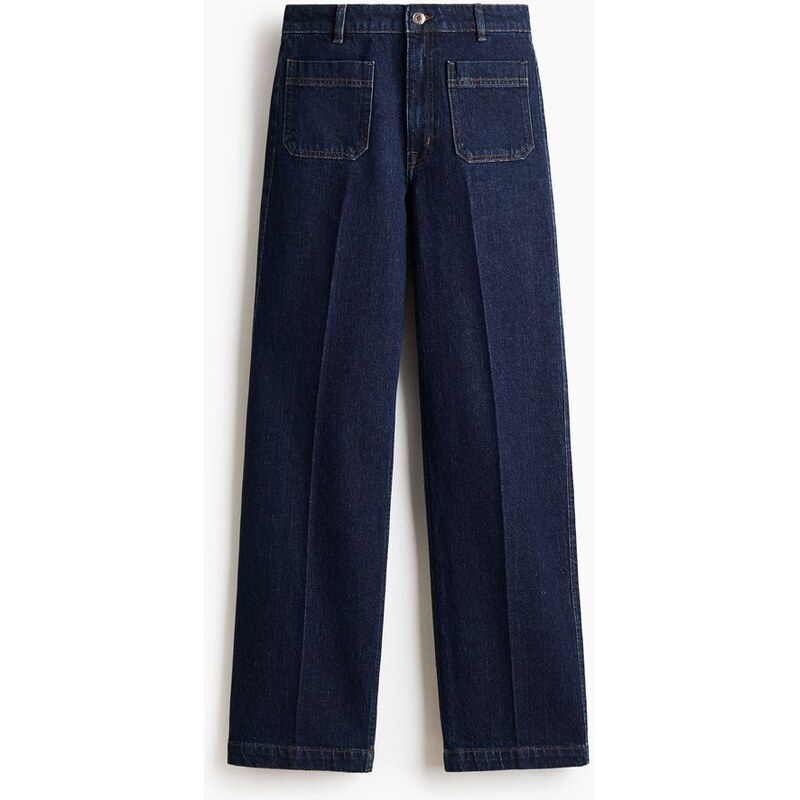 H&M - Wide High Jeans - Denim V Barvě Námořnické Modři