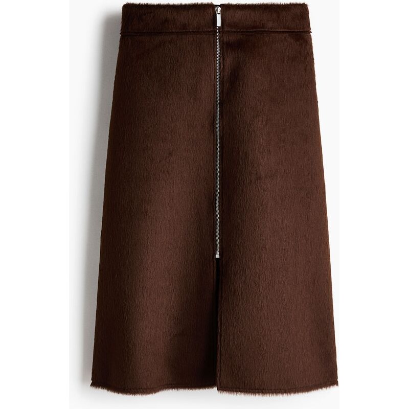 H&M - Sukně s předním zipem - Tmavě Hnědá