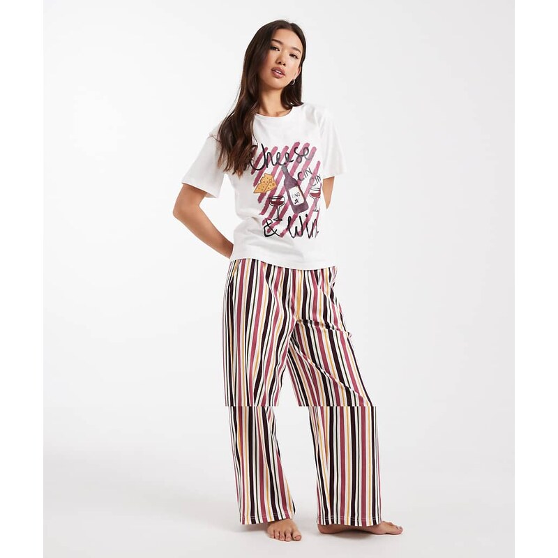 Threadbare short sleeve cheese print pyjamas with multi stripe
