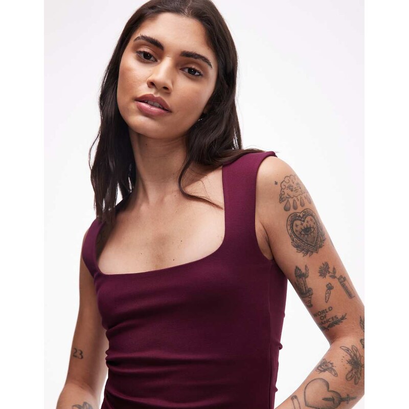 ASOS DESIGN co-ord ponte round neck top in berry-Red