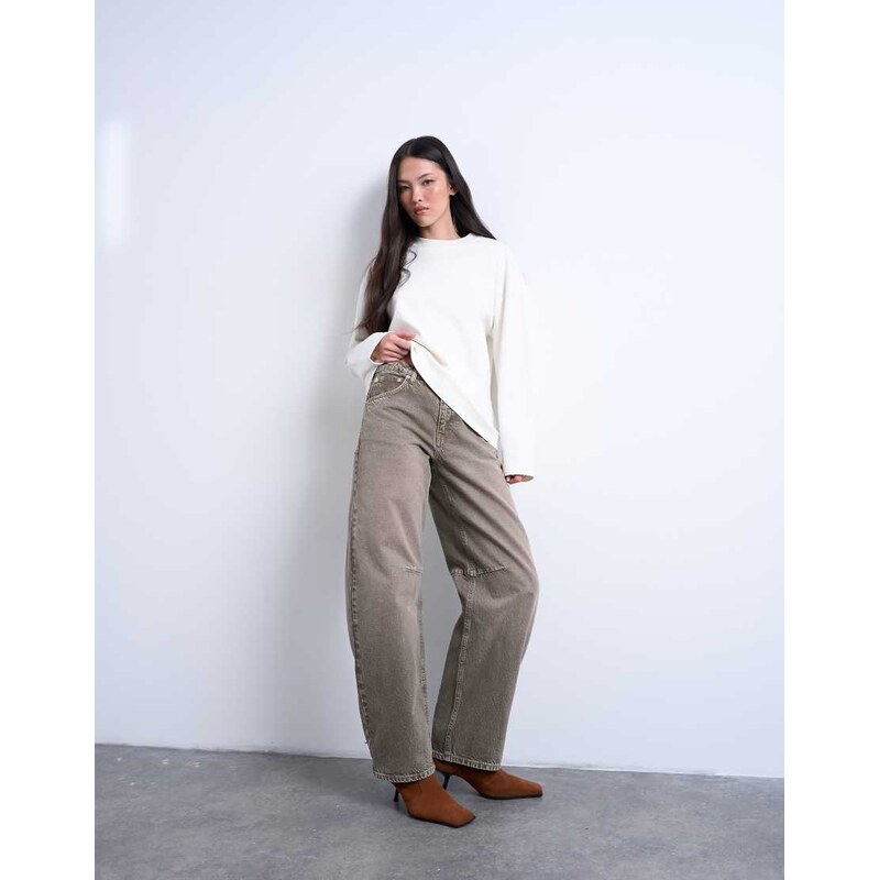 Topshop Barrel mid rise jean in pesto-Green