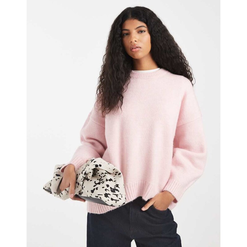 ASOS DESIGN oversized crew neck jumper with curved hem in pale pink 115520149