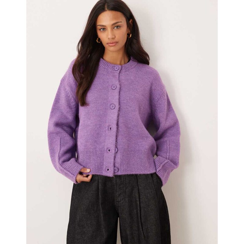 ASOS DESIGN boxy crew neck cardigan with side split detail in lavender 115520154