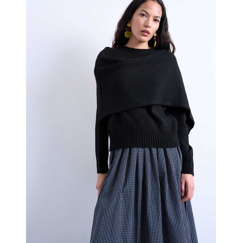 Topshop knitted scarf jumper in black 112248498