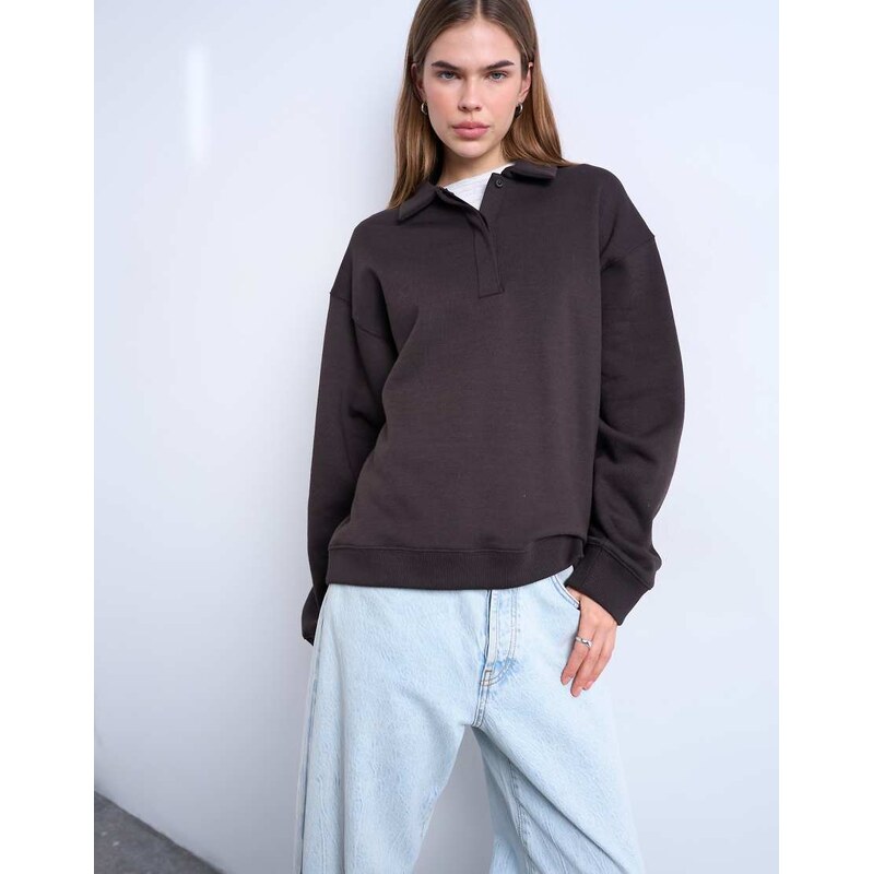 Topshop polo sweat in dark chocolate-Brown 115519279